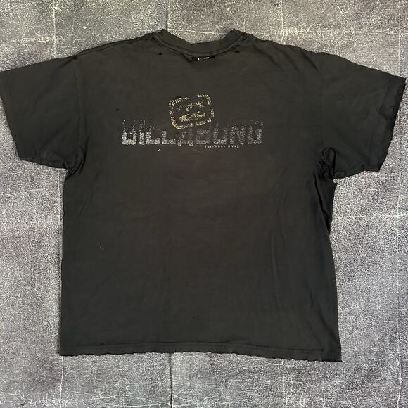 Men's Vintage Y2K Billabong Black Trashed Distressed Spell Out T Shirt Tee Sz L - Picture 1 of 4